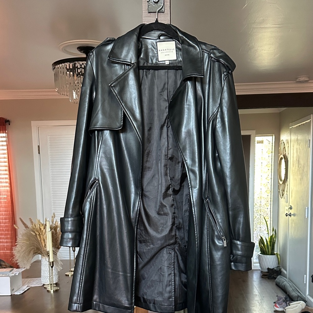 Faux Leather Trench Coat